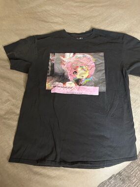 LG Black Tee with Colorful Abstract Front Graphic